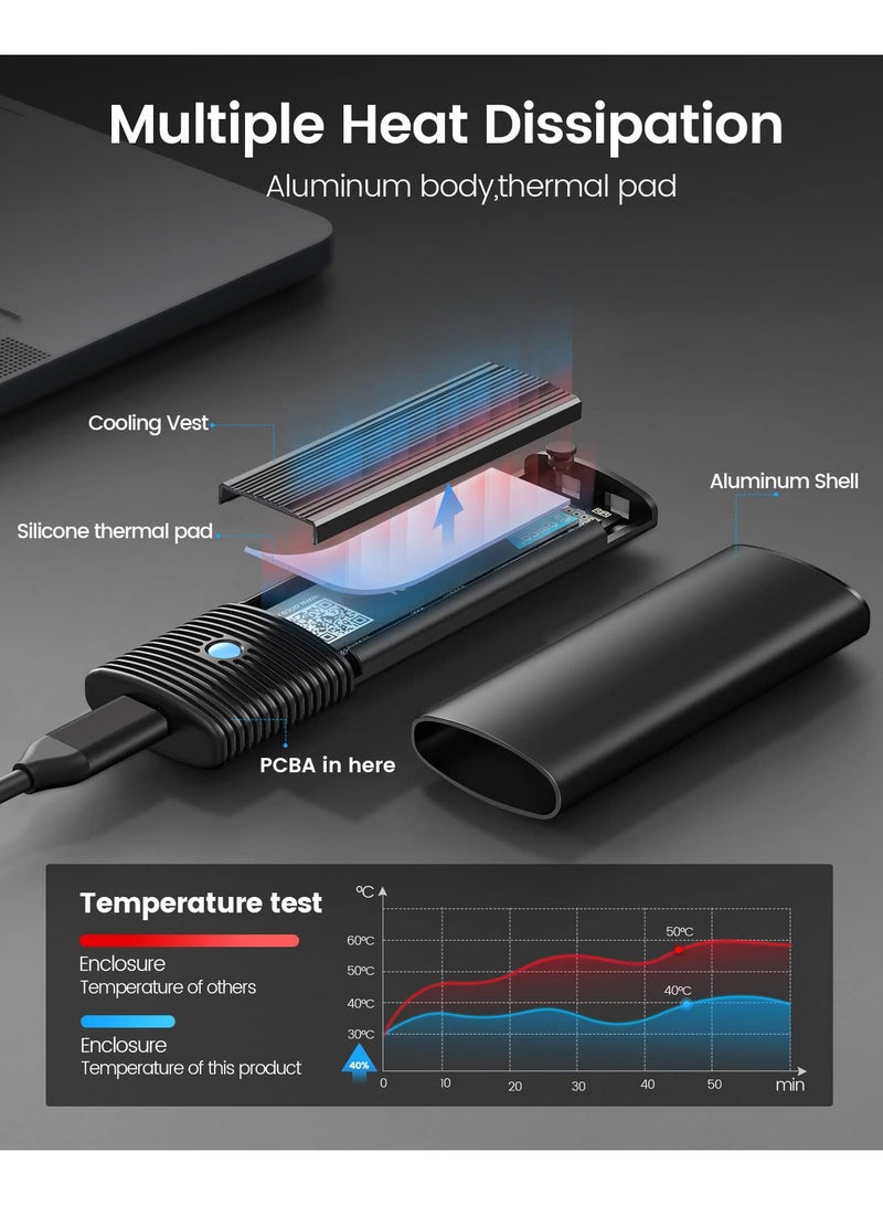 محول حاوية SSD M2 NVMe SATA بدون أدوات، USB C 3.2 Gen 2 بسرعة 10 جيجابت في الثانية NVME، 5 جيجابت في الثانية NGFF SATA PCIe M Key أو BM Key 2230 2242 2260 2280، قارئ M2 خارجي من الألومنيوم يدعم UASP Trim PWDM2 - Image 3